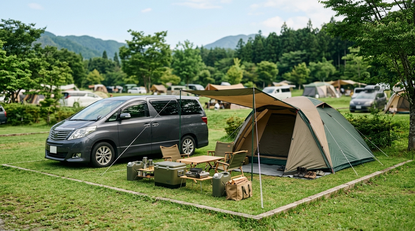 車を横付けできるオートキャンプ場のサイト