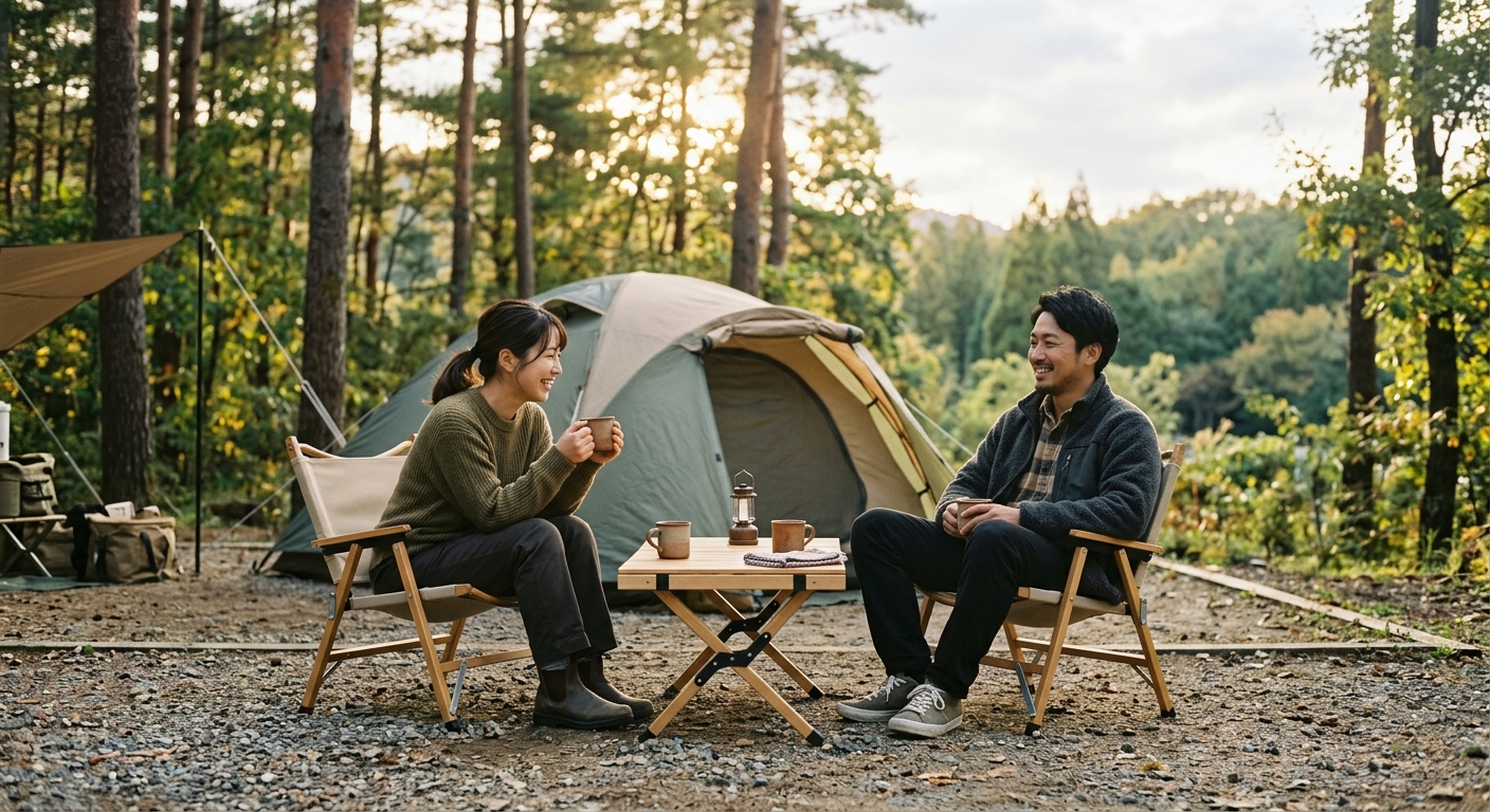 デュオキャンプでくつろぐカップル