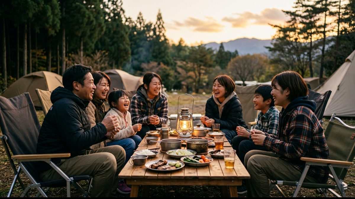 テーブルを囲んで夕食を楽しむ家族