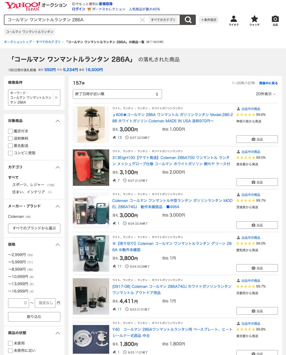 ヤフオク! 落札一覧