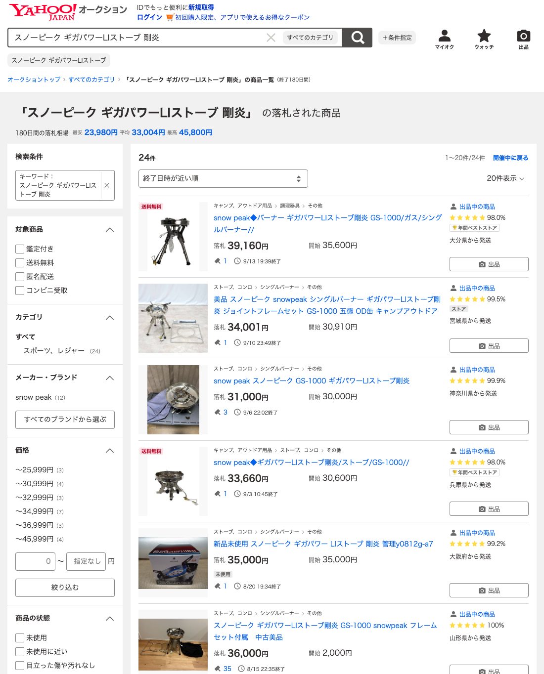 ヤフオク! 落札一覧