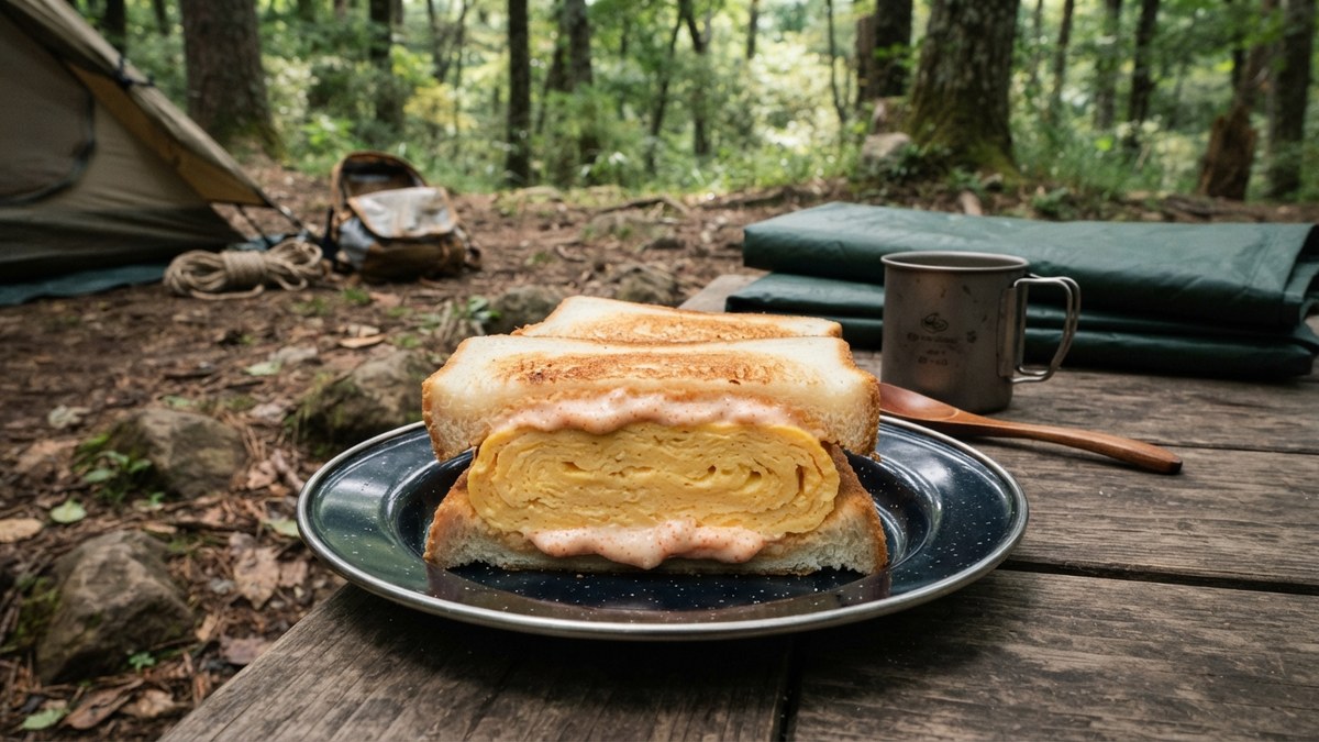 厚焼き玉子と明太マヨサンドの場面