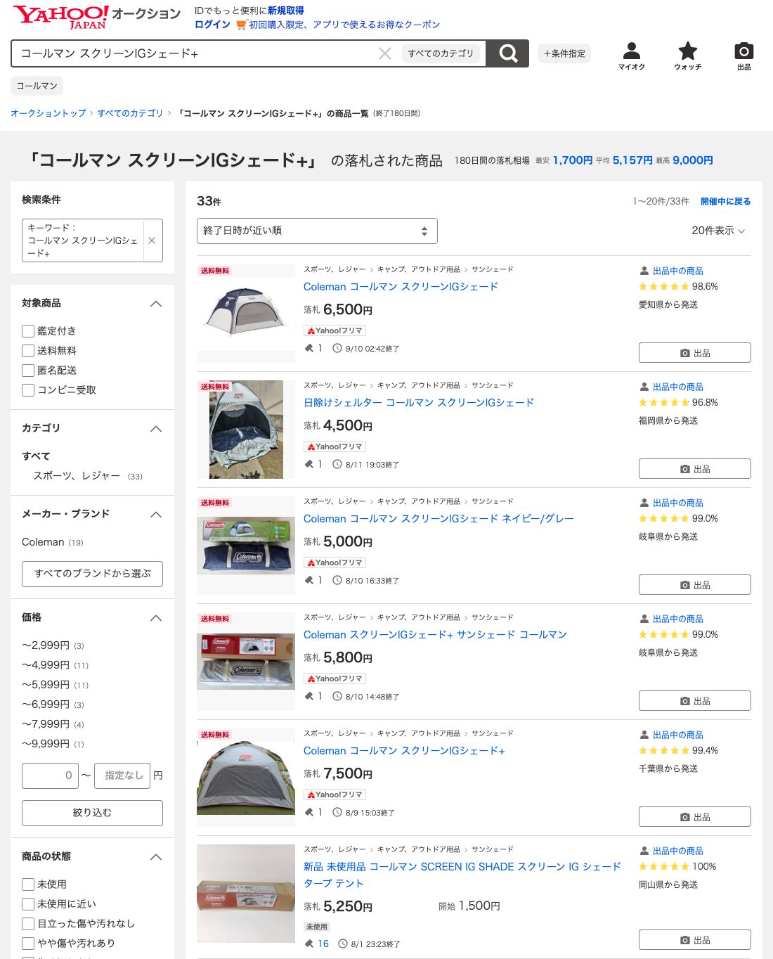 ヤフオク! 落札一覧