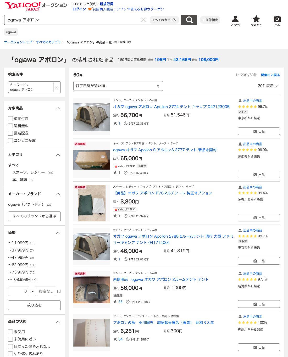 ヤフオク! 落札一覧