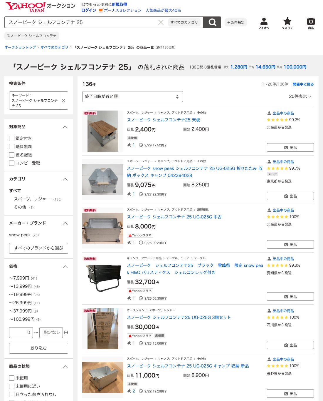 ヤフオク! 落札一覧